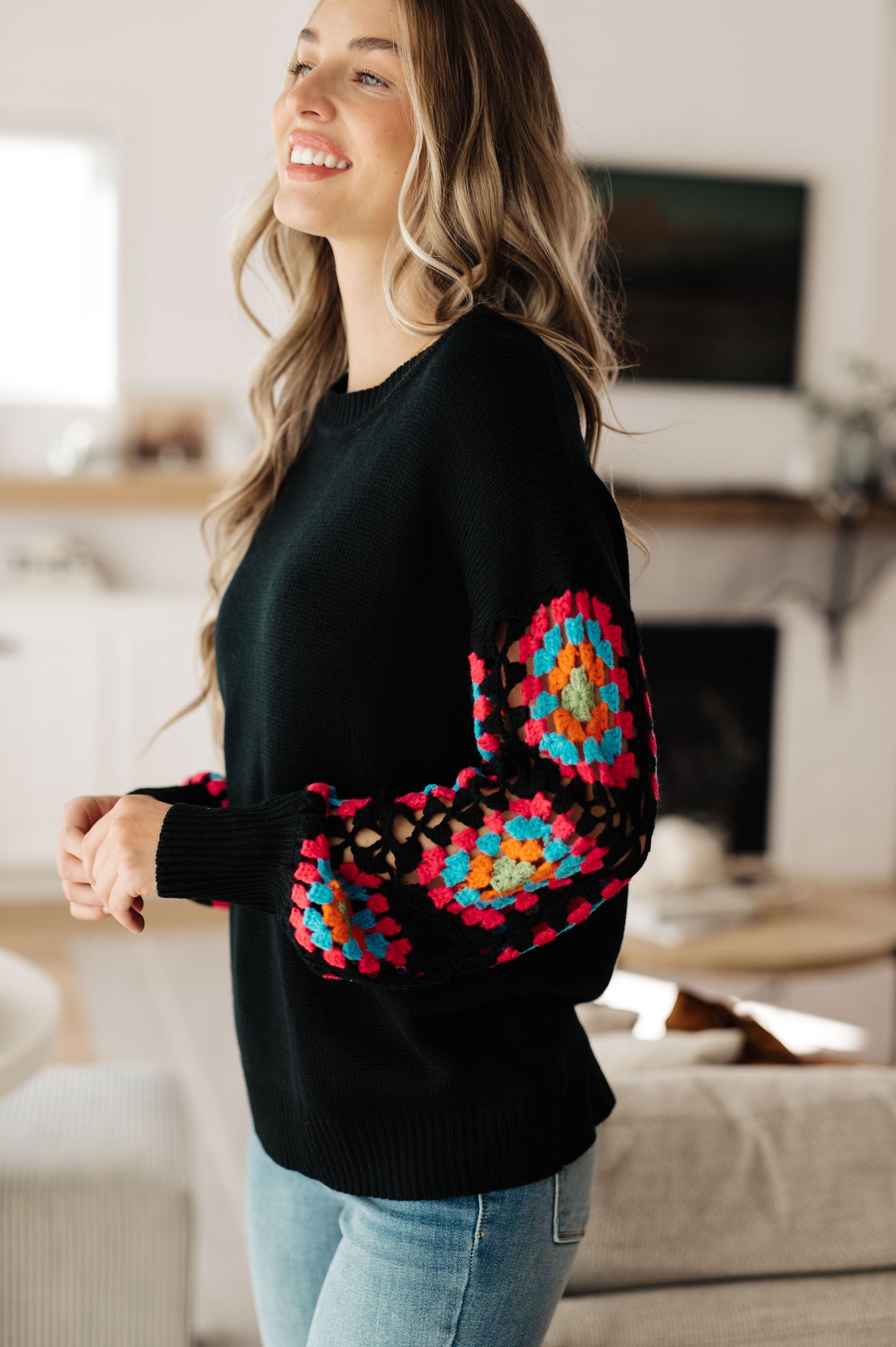 Black Crochet Accent Sweater