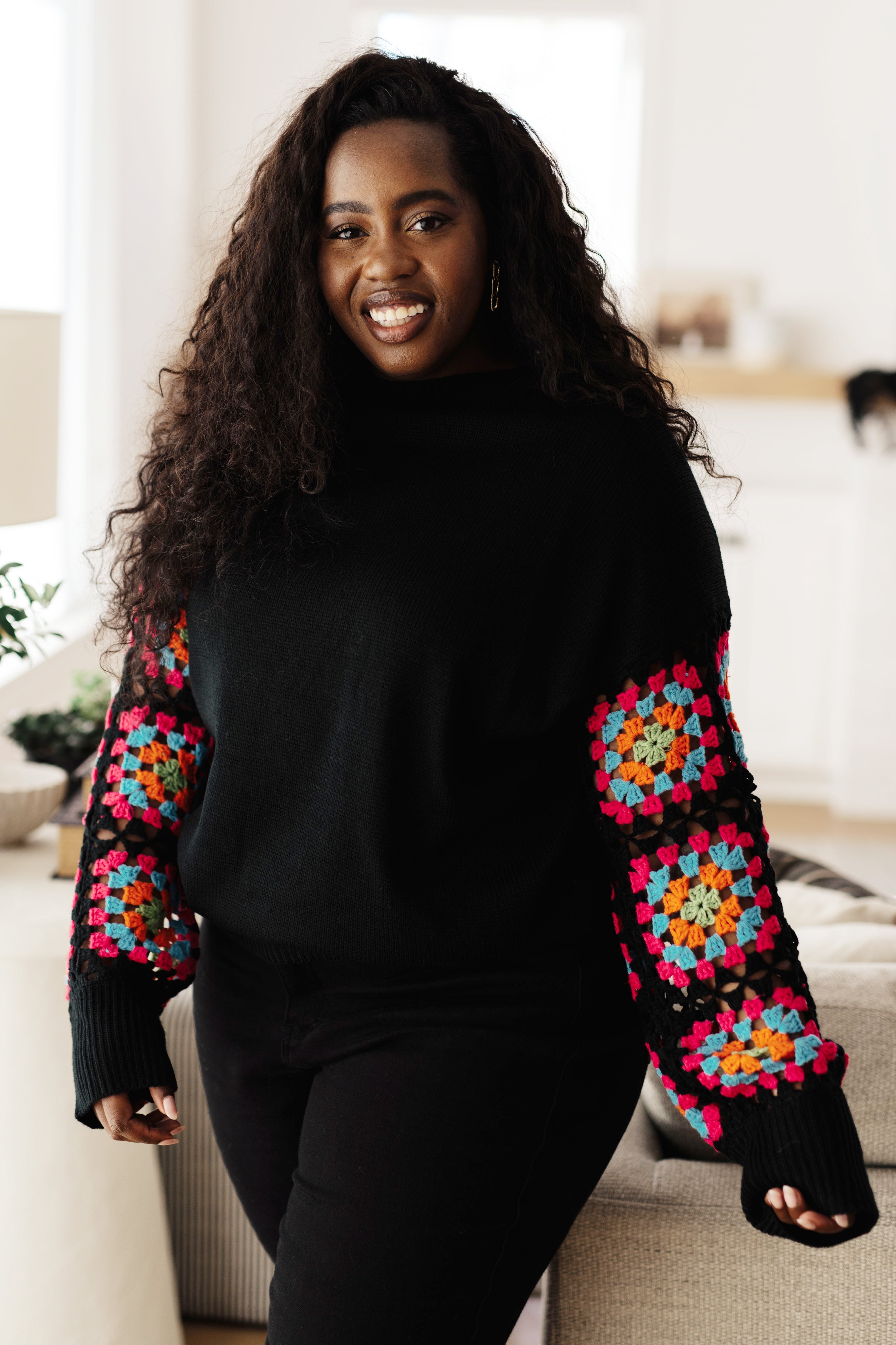 Black crochet outlet sweater