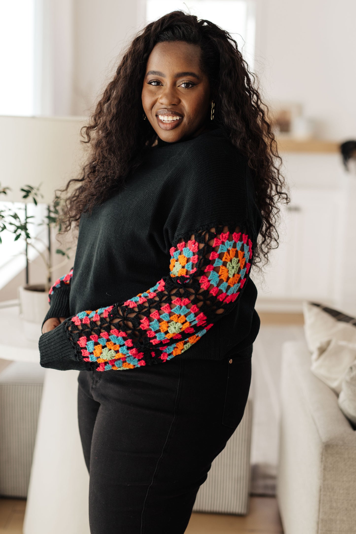 Black Crochet Accent Sweater