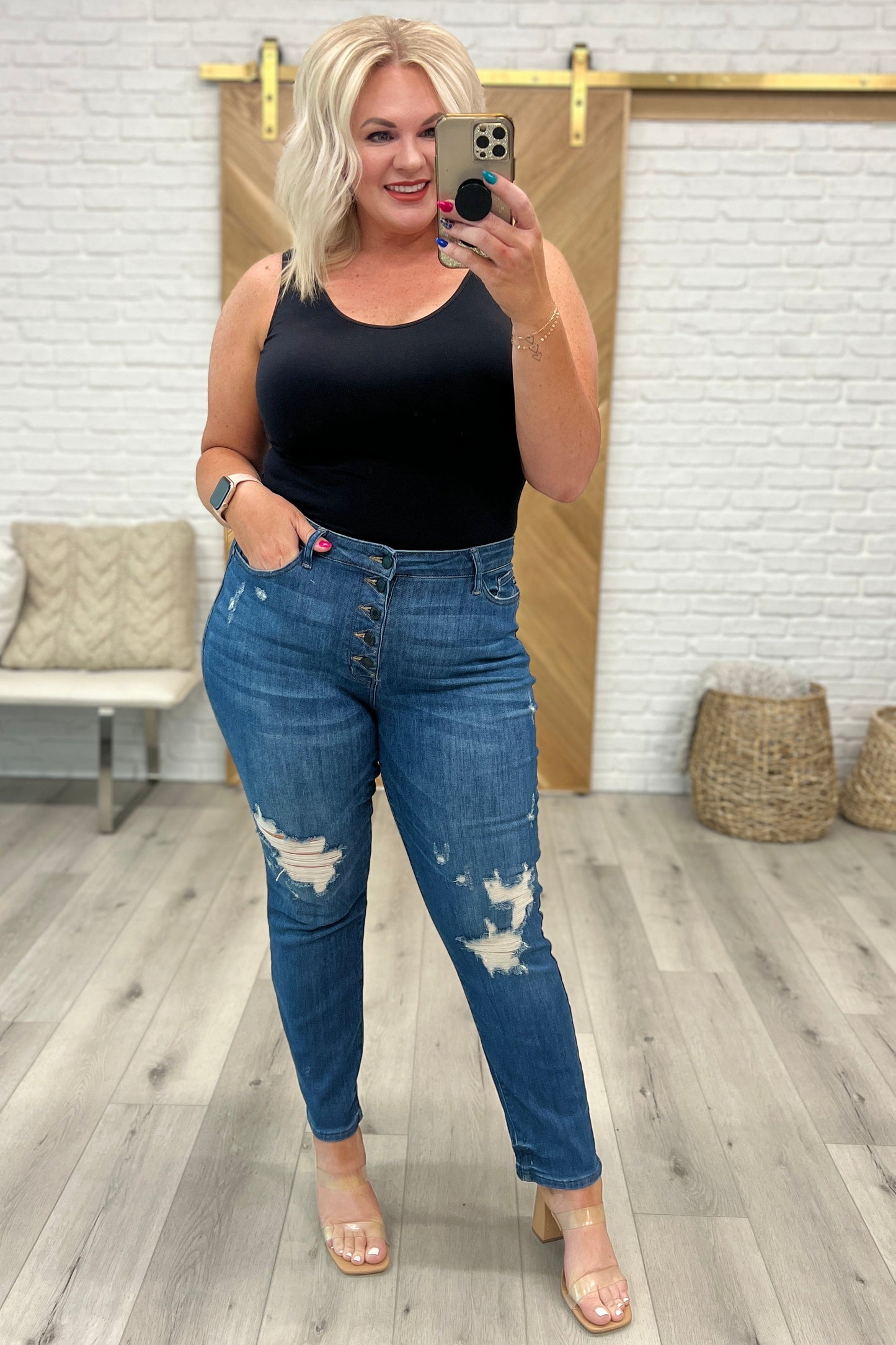 Judy Blue Colt High Rise Button Fly Distressed Boyfriend Jeans - AnnRose Boutique