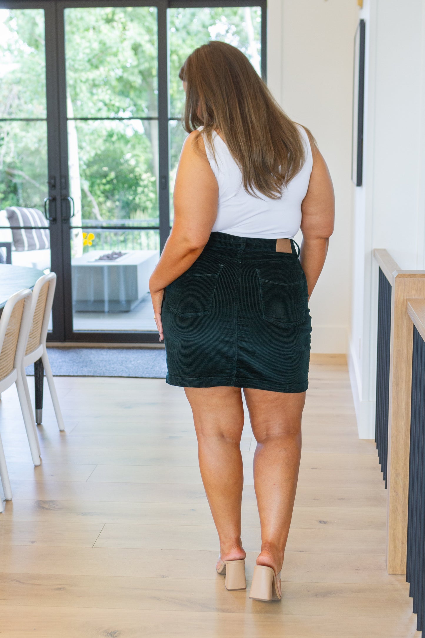 Melinda Corduroy Patch Pocket Skirt in Emerald - AnnRose Boutique