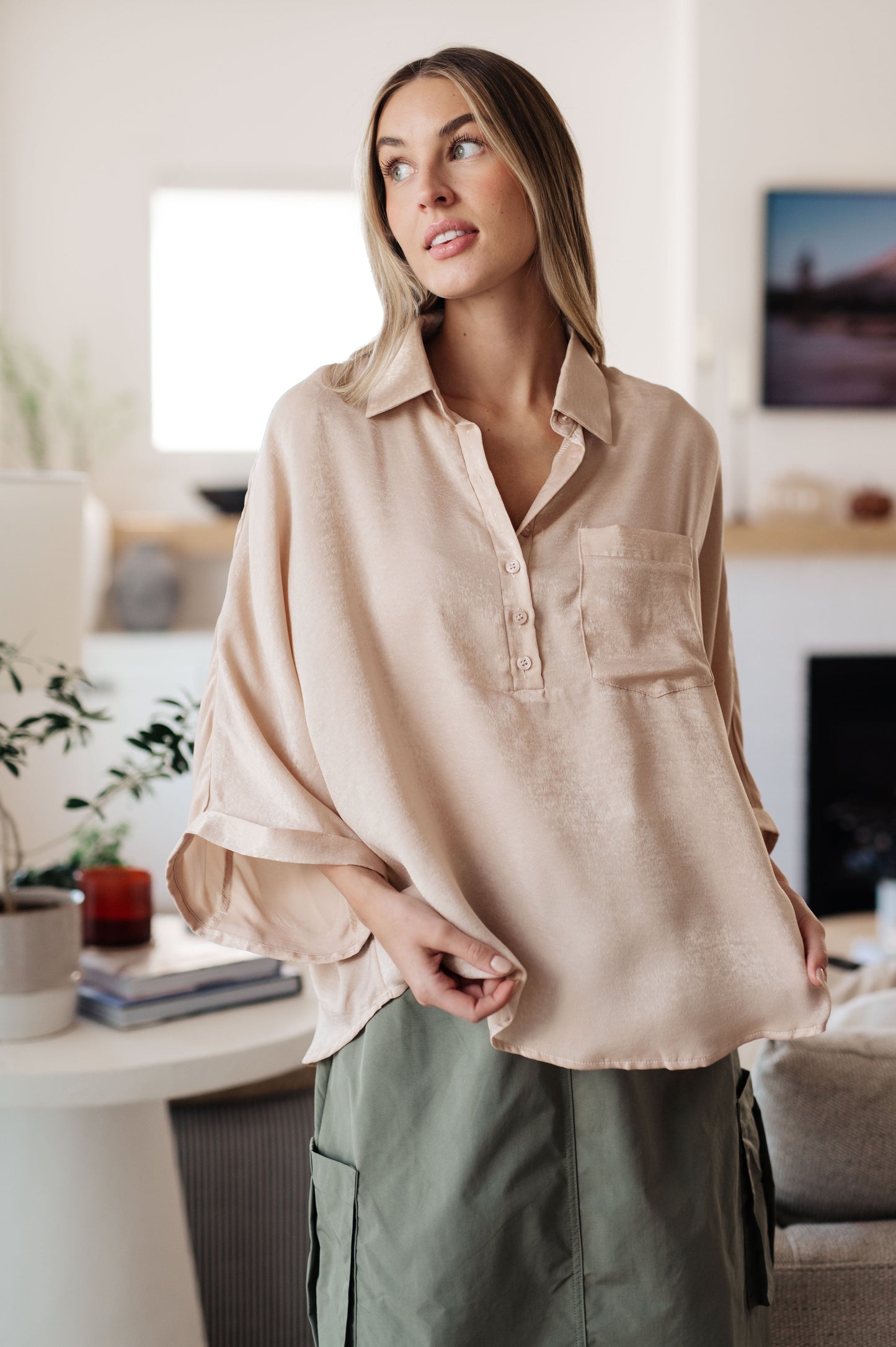 Oversized Dolman Sleeve Top in Champagne