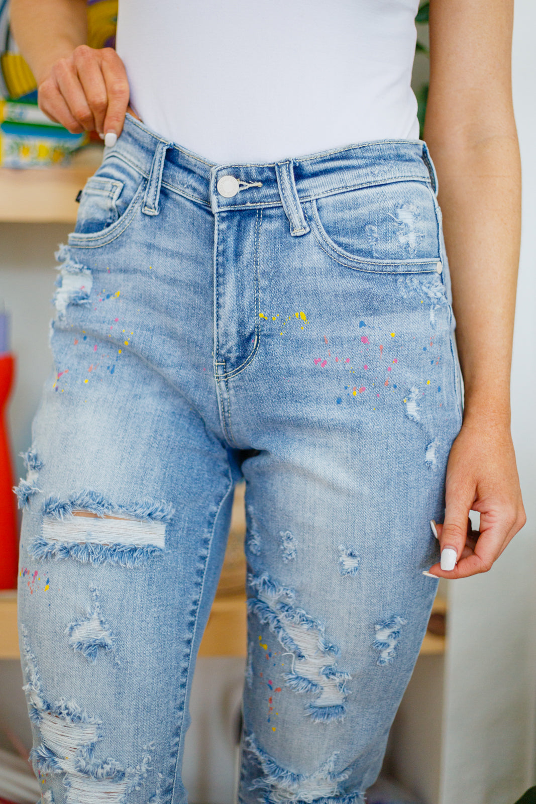 Judy Blue Paint Splatter Boyfriend Jeans* - AnnRose Boutique