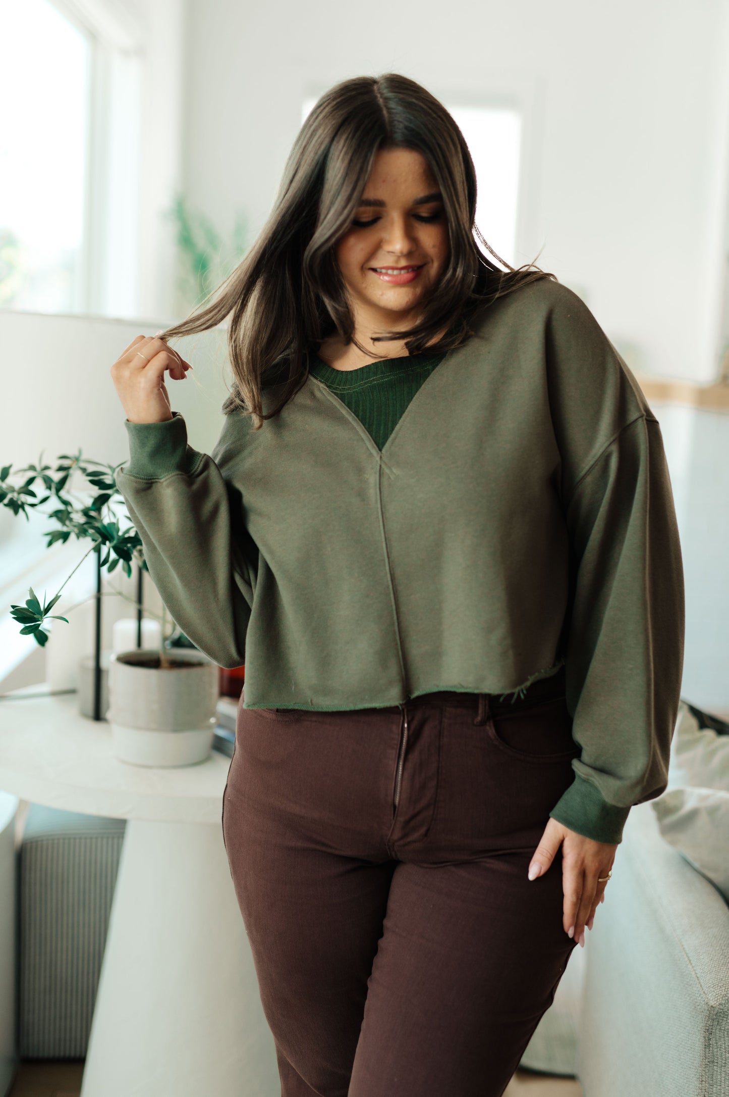 Green Cropped Pullover