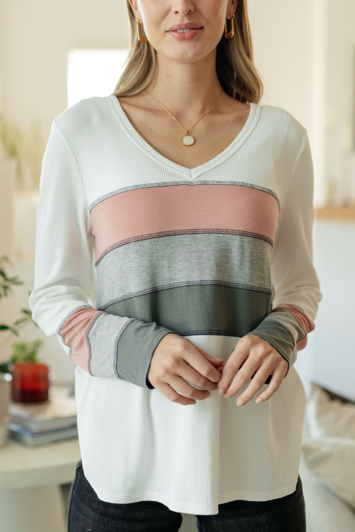 Long Sleeve Contrast Striped Top