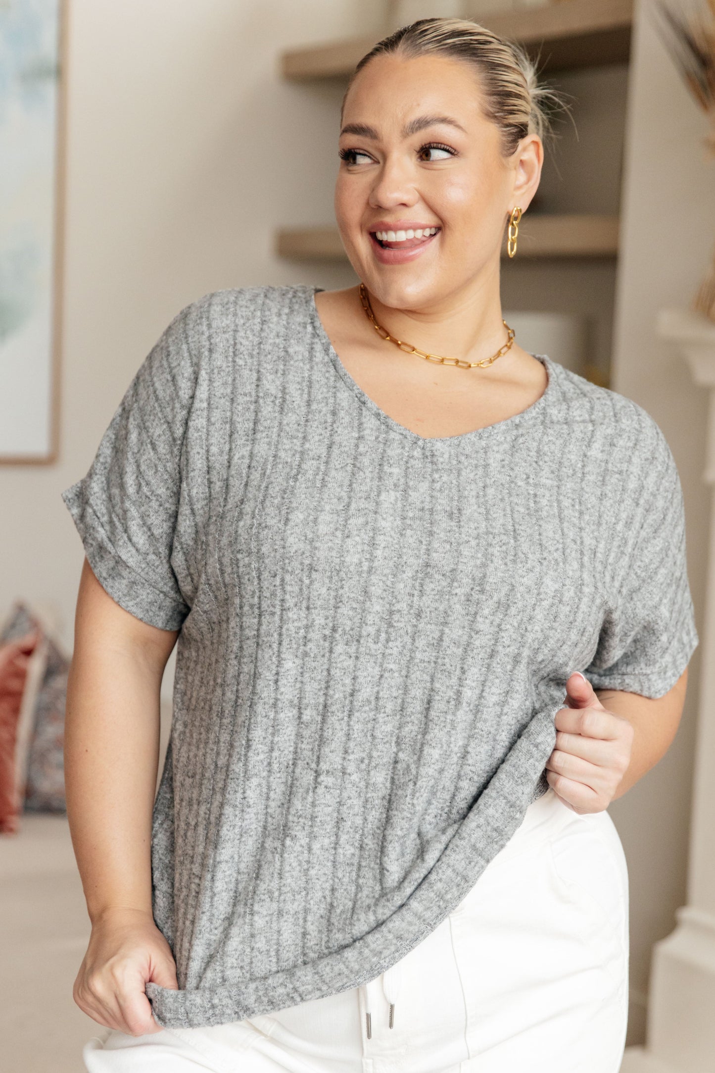 Ribbed V-Neck Top