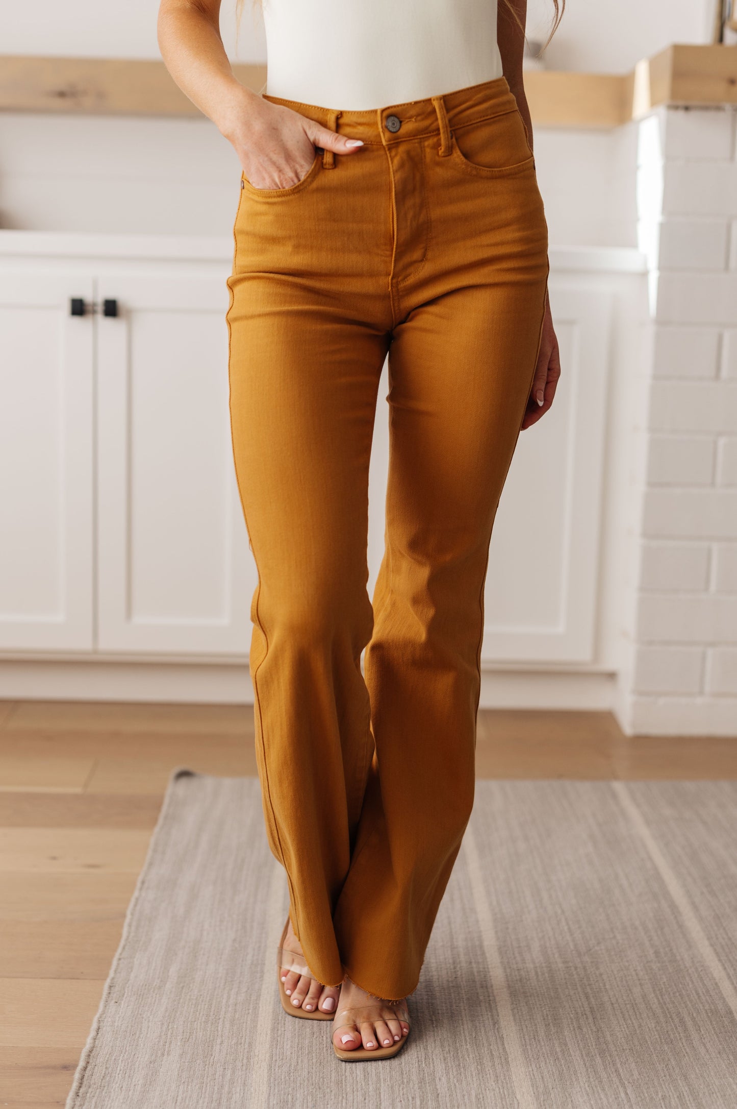 Melinda High Rise Control Top Flare Jeans in Marigold