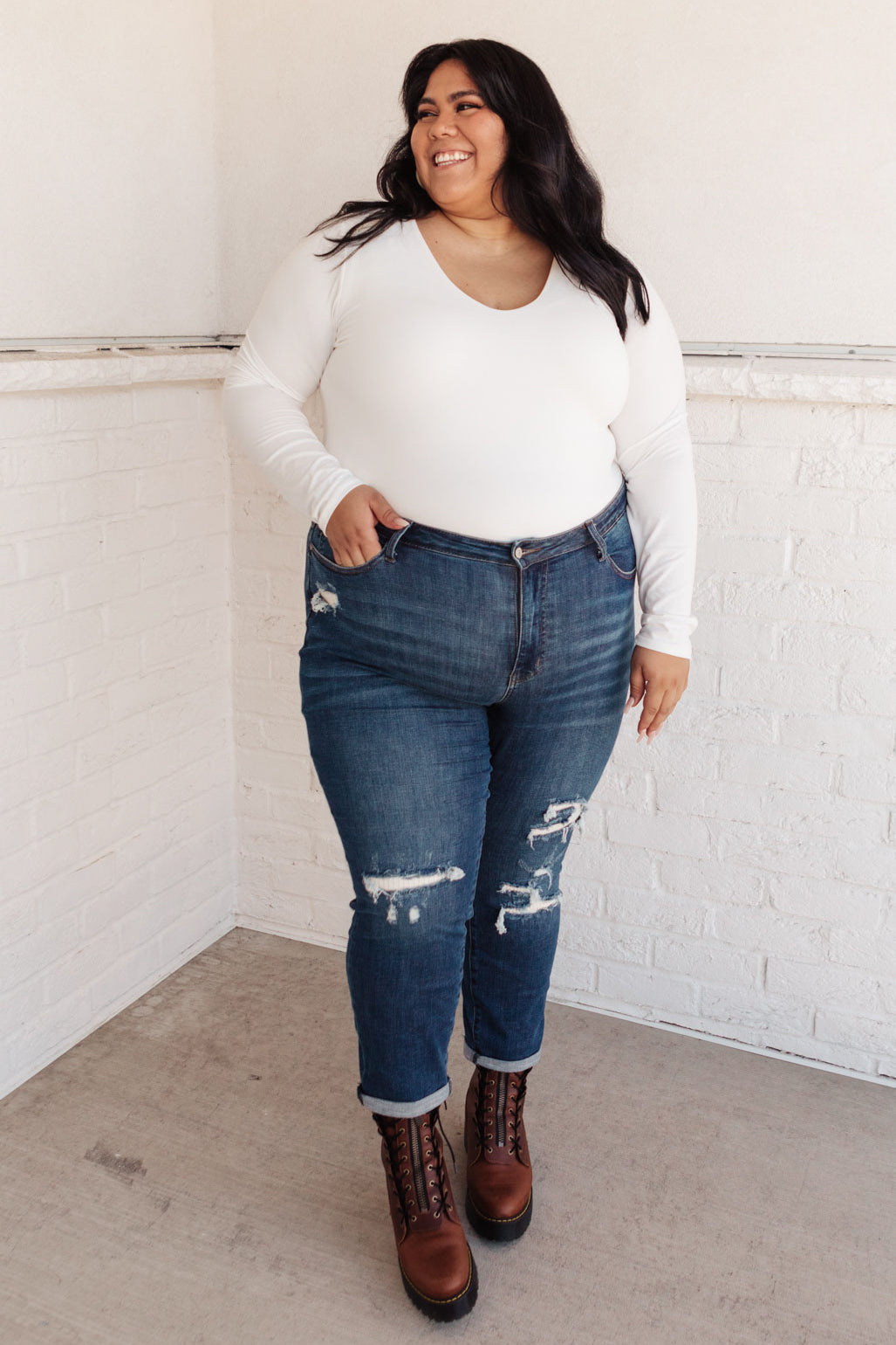Judy Blue Mid-Rise Thermal Boyfriend Jeans - AnnRose Boutique