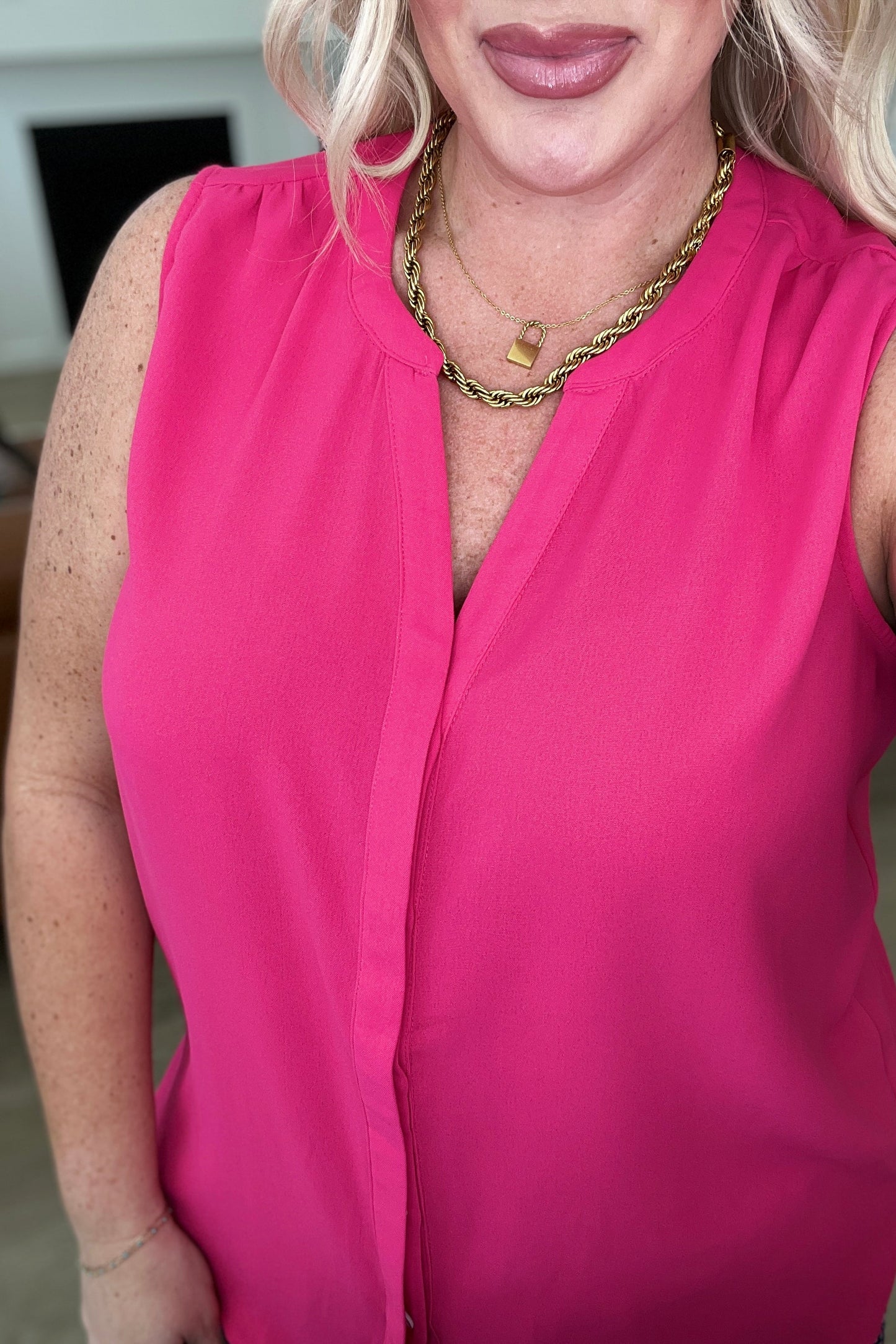 Sleeveless Blouse in Hot Pink