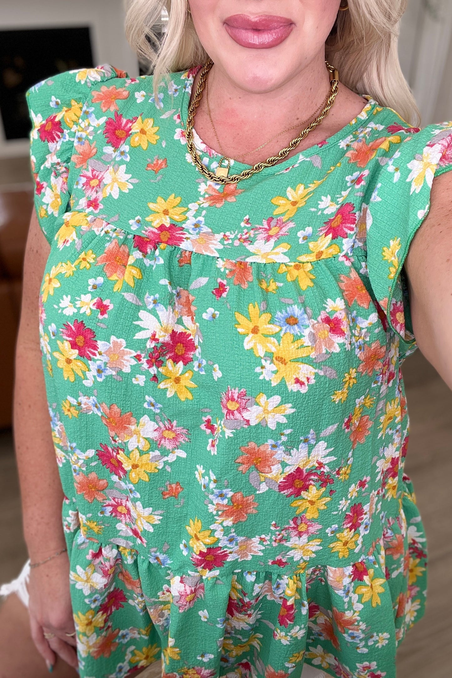 Floral Babydoll Top in Green