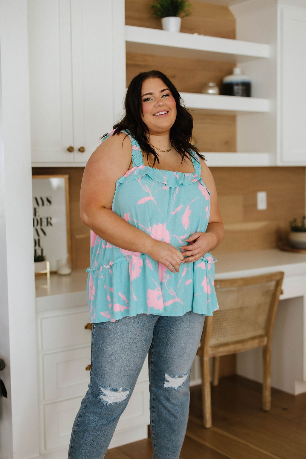 Blue Ruffle  Tank - AnnRose Boutique