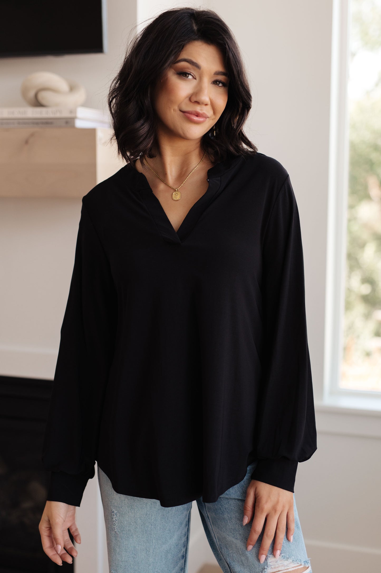 Black V-Neck Top