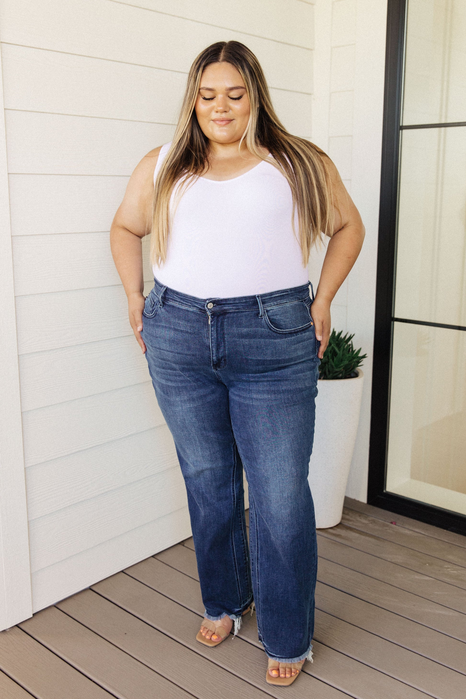 Ruth High Rise Release Hem Straight Jeans - AnnRose Boutique