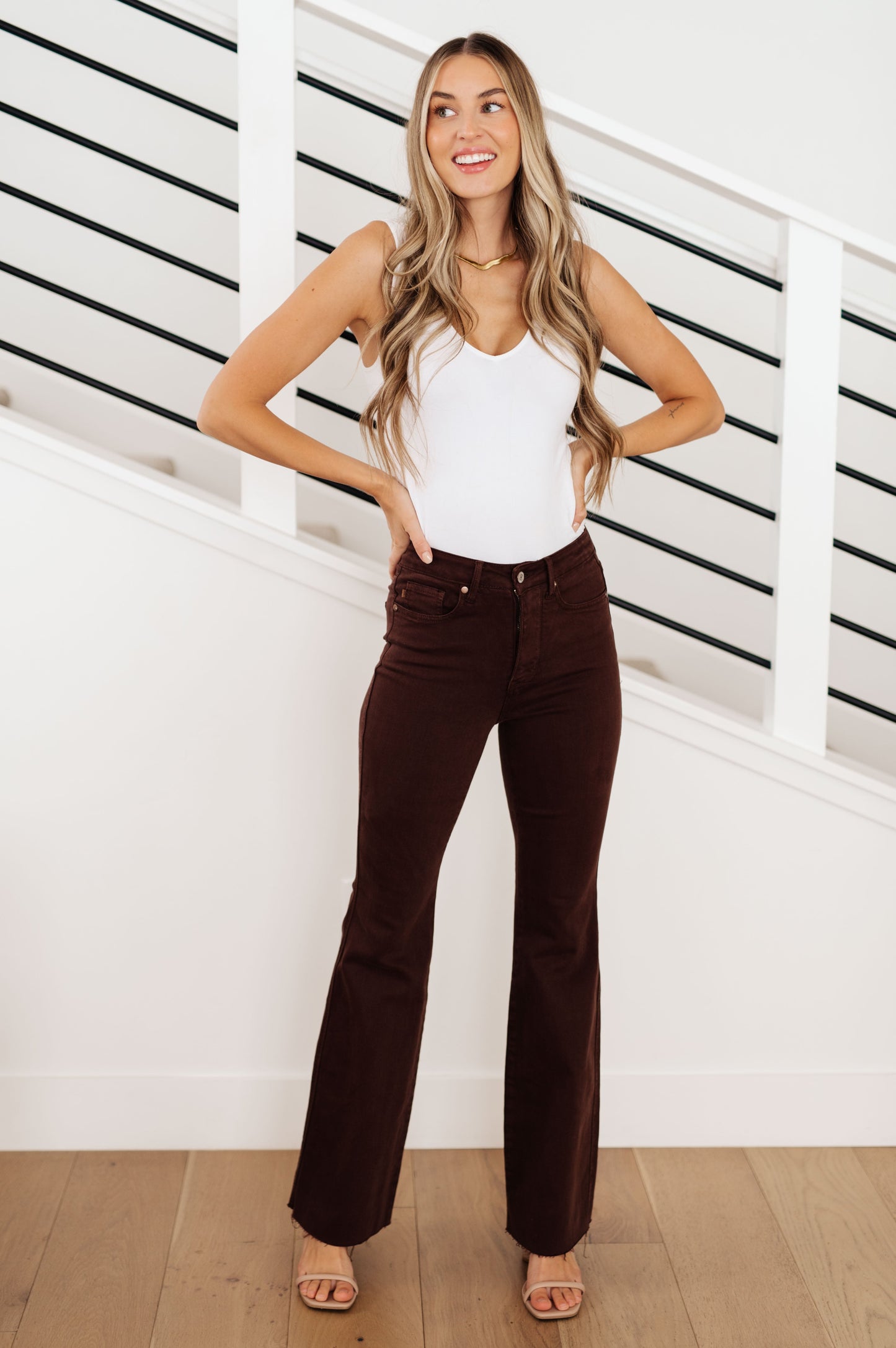 Judy Blue High Rise Tummy Control Top Flare Jeans in Espresso