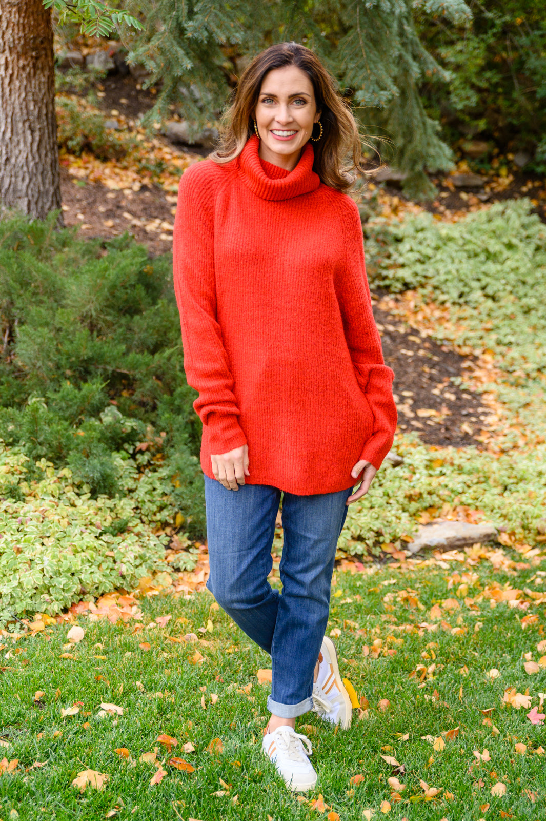 Roll Neck Sweater In Red