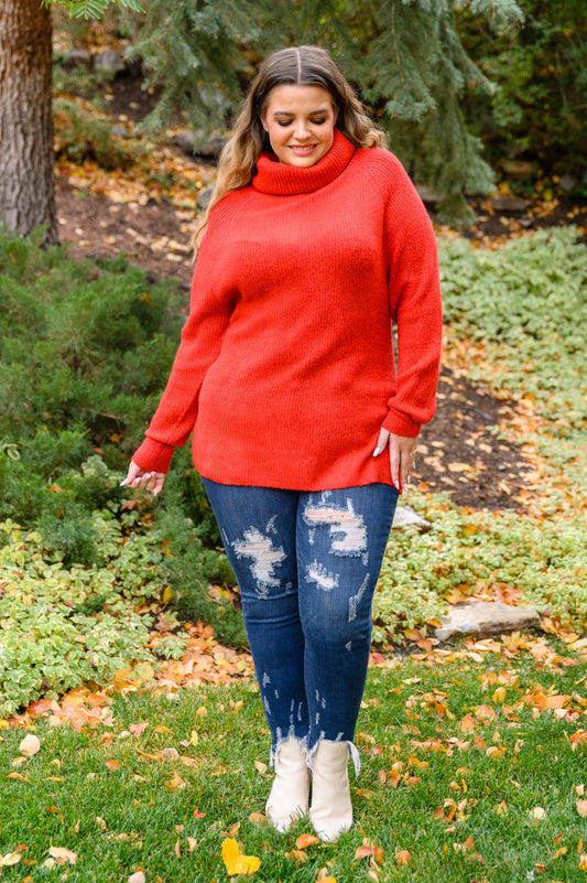 Roll Neck Sweater In Red