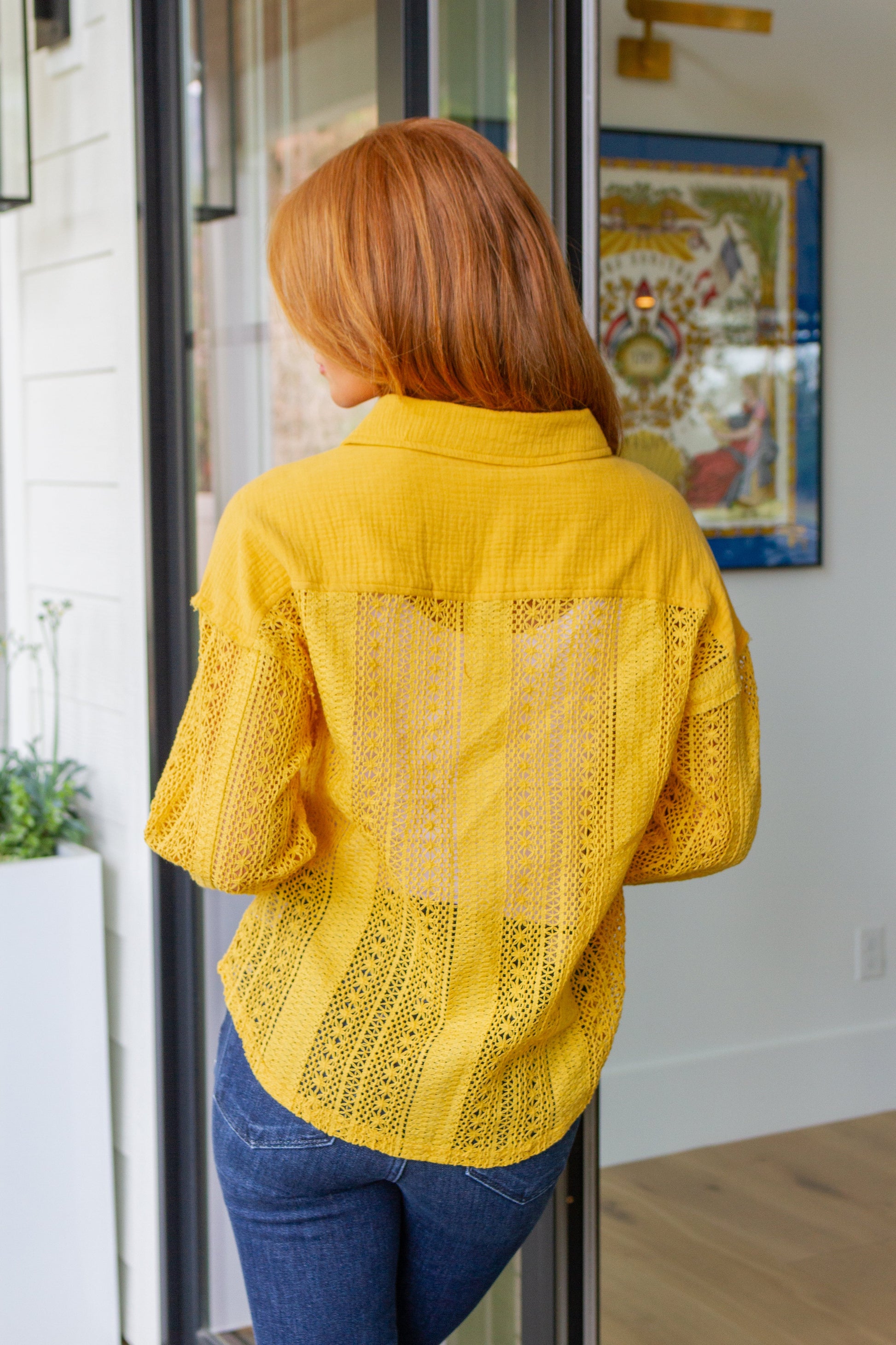 Sweeter Than Nectar Lace Button Down in Honey - AnnRose Boutique