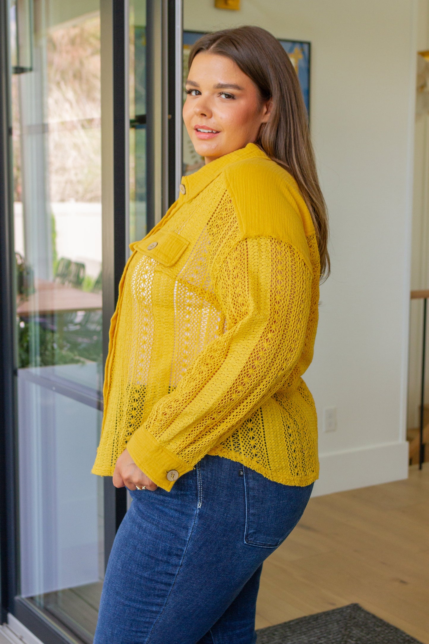 Sweeter Than Nectar Lace Button Down in Honey - AnnRose Boutique