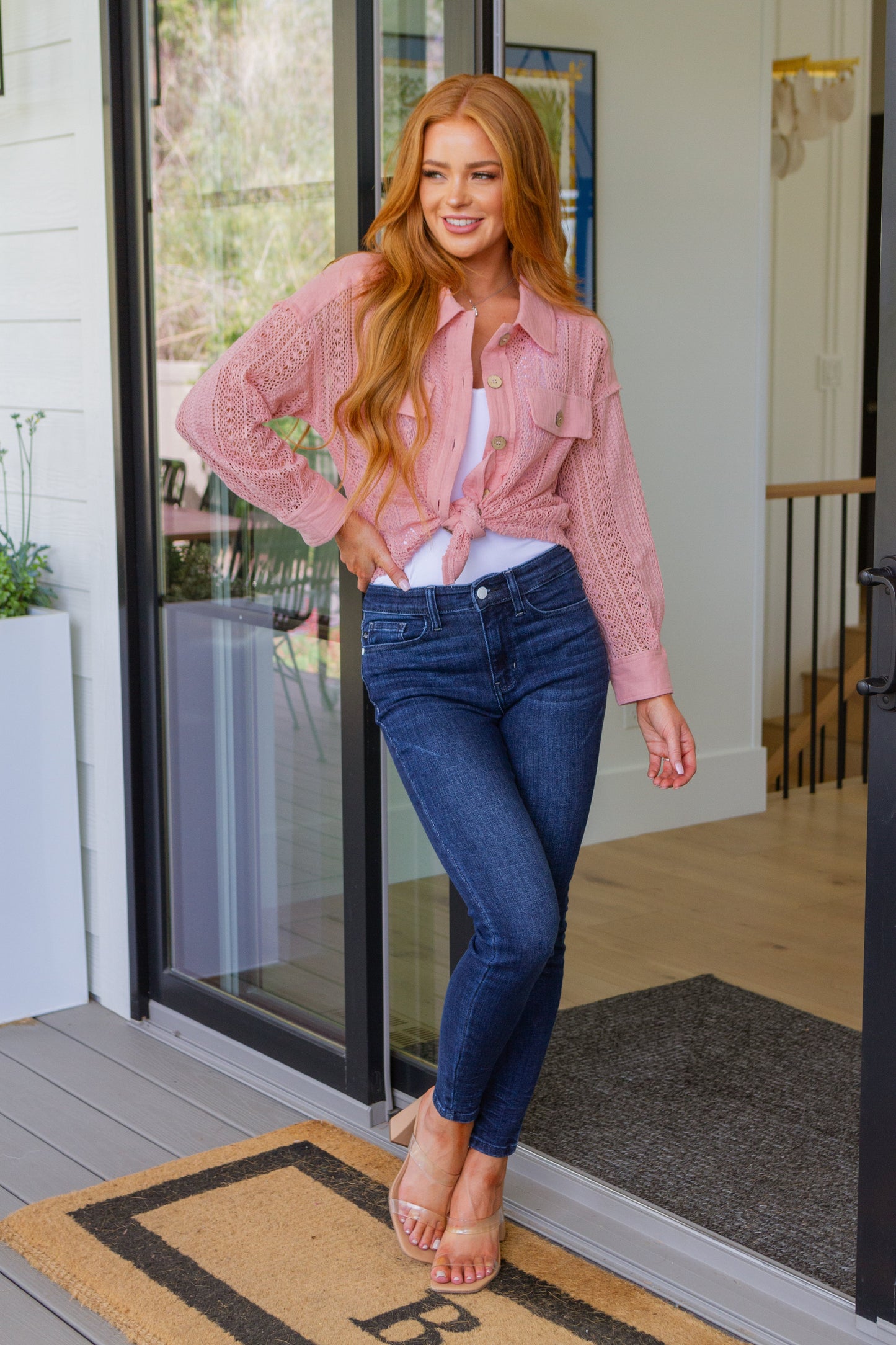 Sweeter Than Nectar Lace Button Down in Rose - AnnRose Boutique