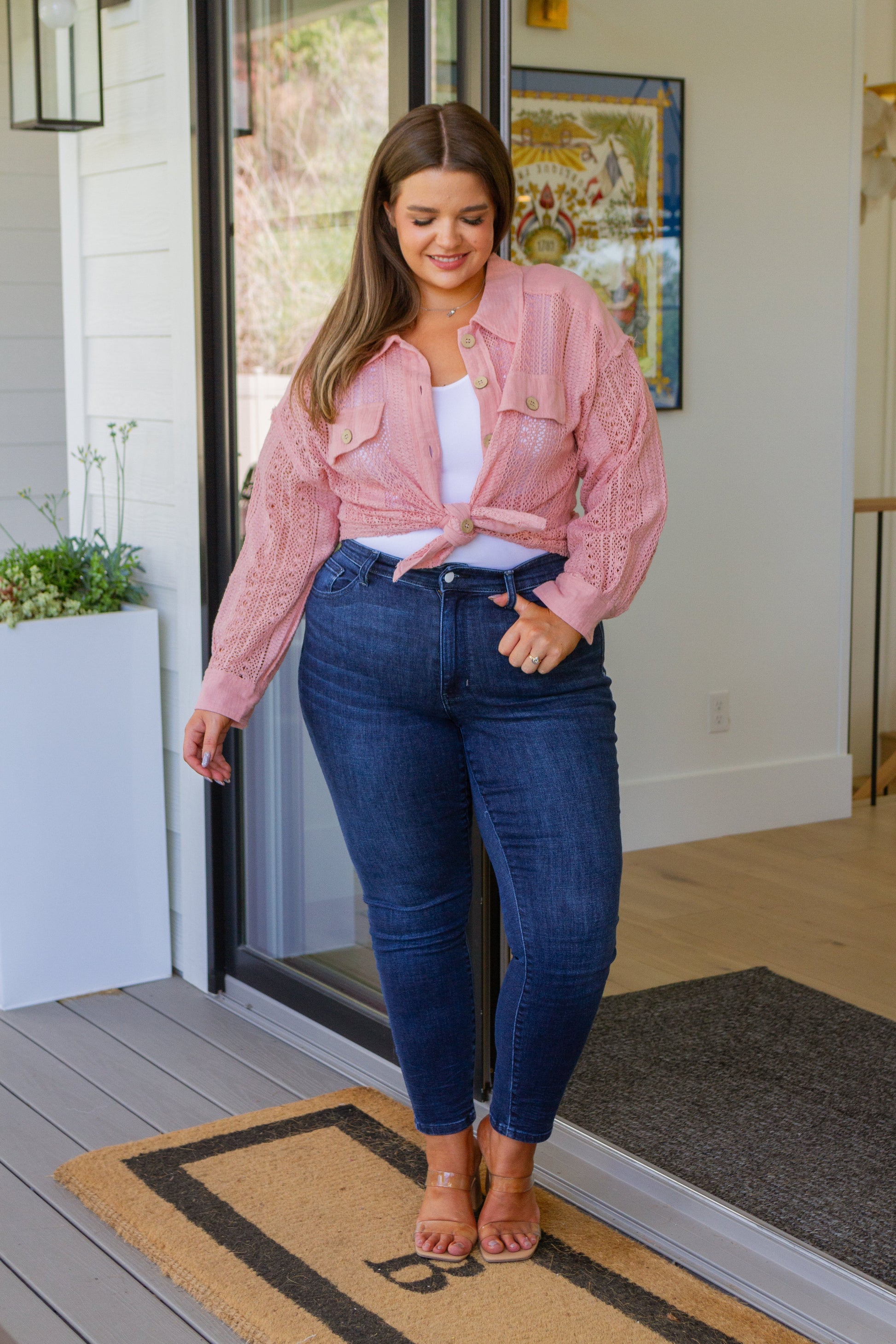 Sweeter Than Nectar Lace Button Down in Rose - AnnRose Boutique