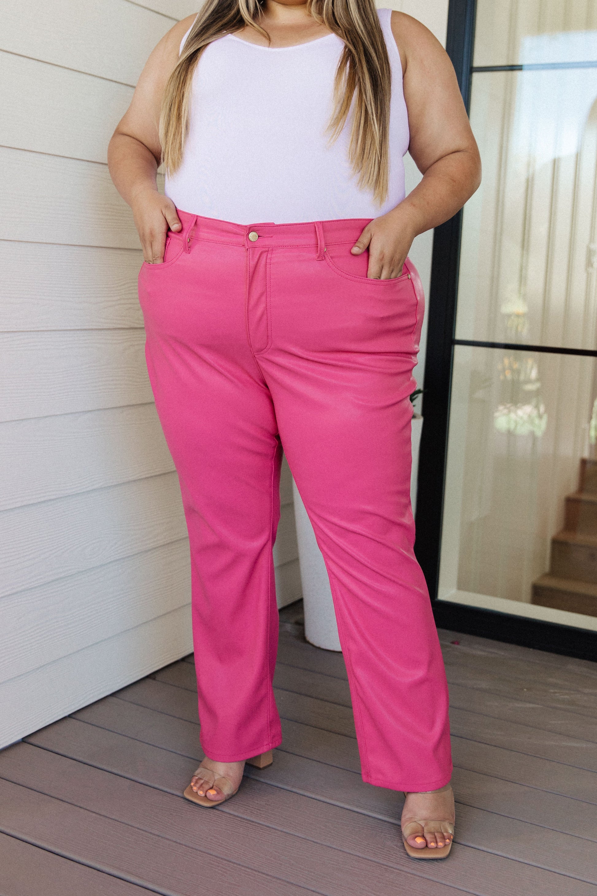 Tanya Control Top Faux Leather Pants in Hot Pink - AnnRose Boutique