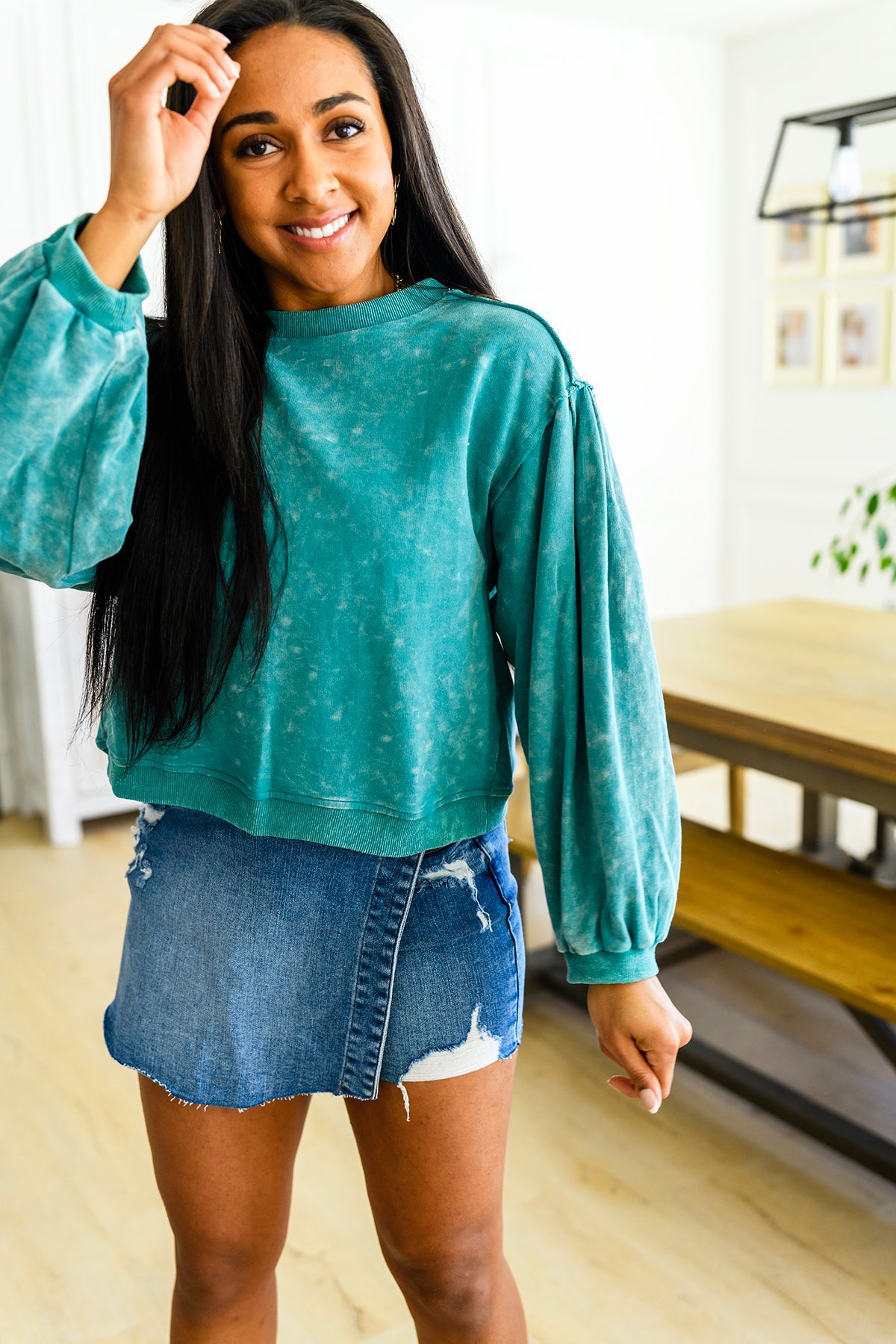 Mineral Wash Sweater in Teal
