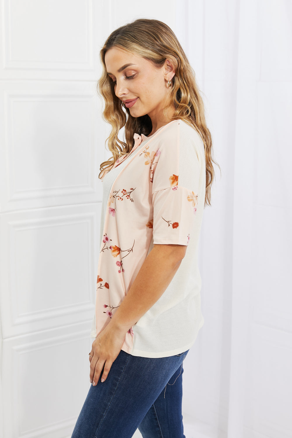 Blossoming Floral Contrast Knit Top in Blush - AnnRose Boutique
