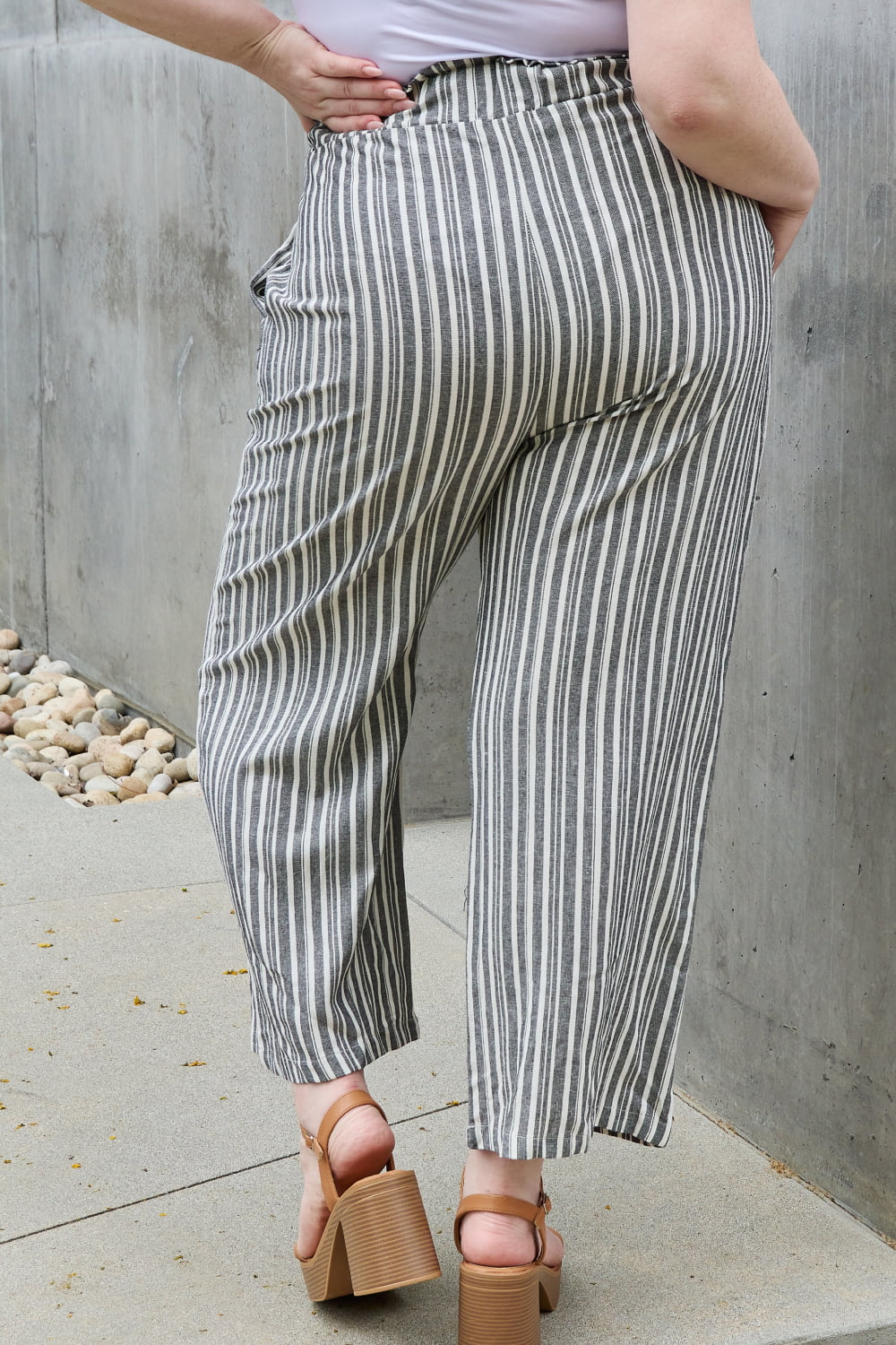 Heimish Find Your Path Full Size Paperbag Waist Striped Culotte Pants - AnnRose Boutique