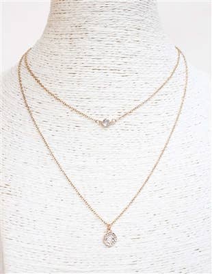 Gold Dainty Crystal and Pave Layered 16"-18" Necklace