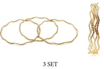 Gold Waved Textured Set of 3 Bangles