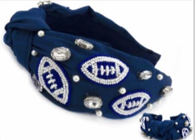 Blue with White Seed Bead Football Gameday Headband