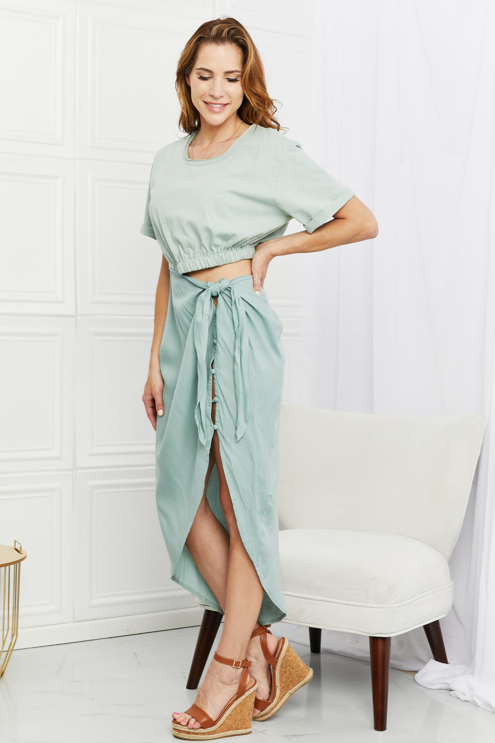 Cut-Out Midi Dress in Mint - AnnRose Boutique