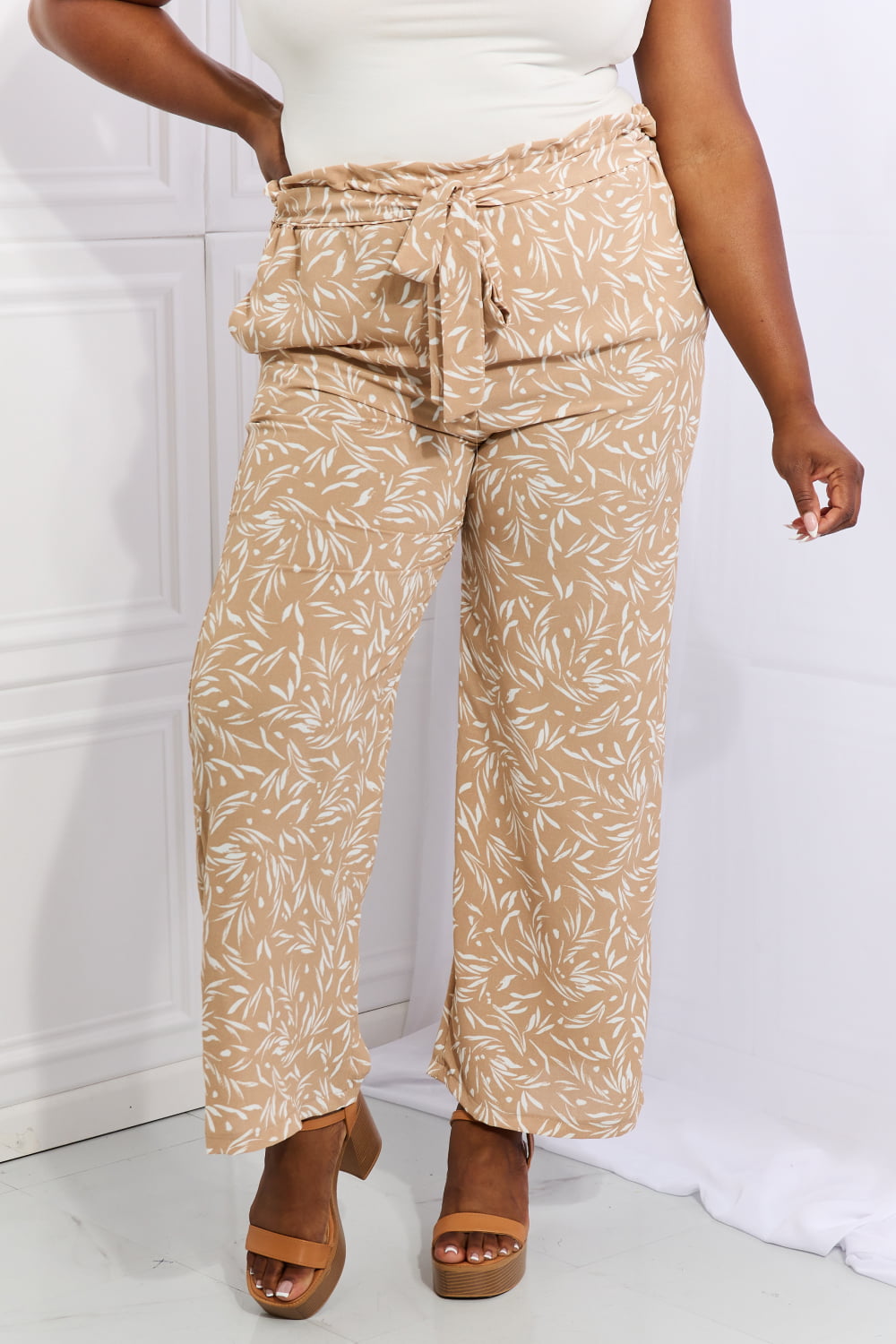 Geometric Printed Pants in Tan - AnnRose Boutique