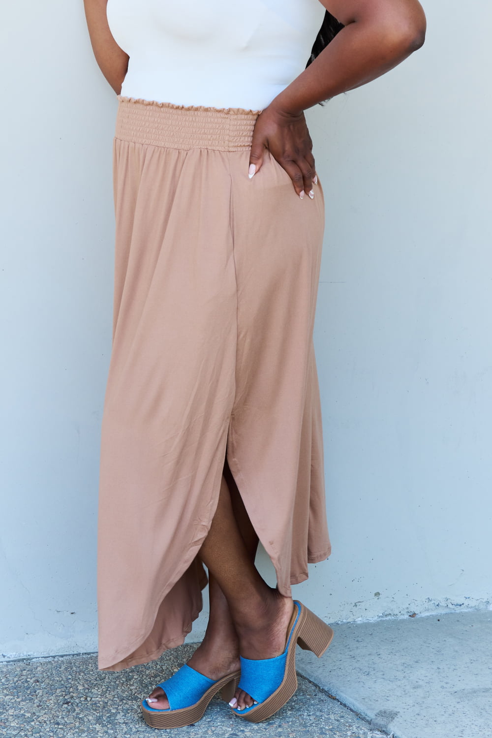 High Waist Scoop Maxi Skirt in Tan - AnnRose Boutique