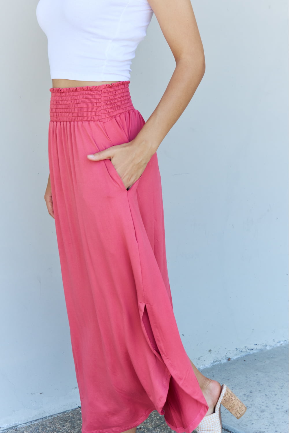 High Waist Scoop Maxi Skirt in Hot Pink - AnnRose Boutique