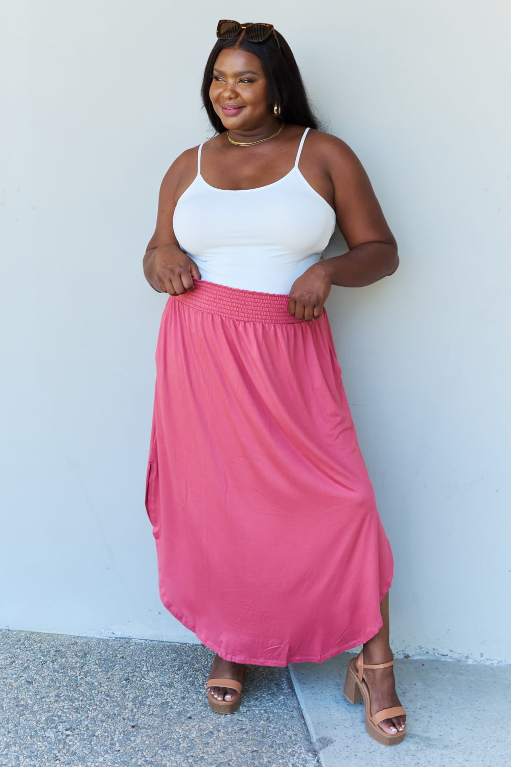 High Waist Scoop Maxi Skirt in Hot Pink - AnnRose Boutique