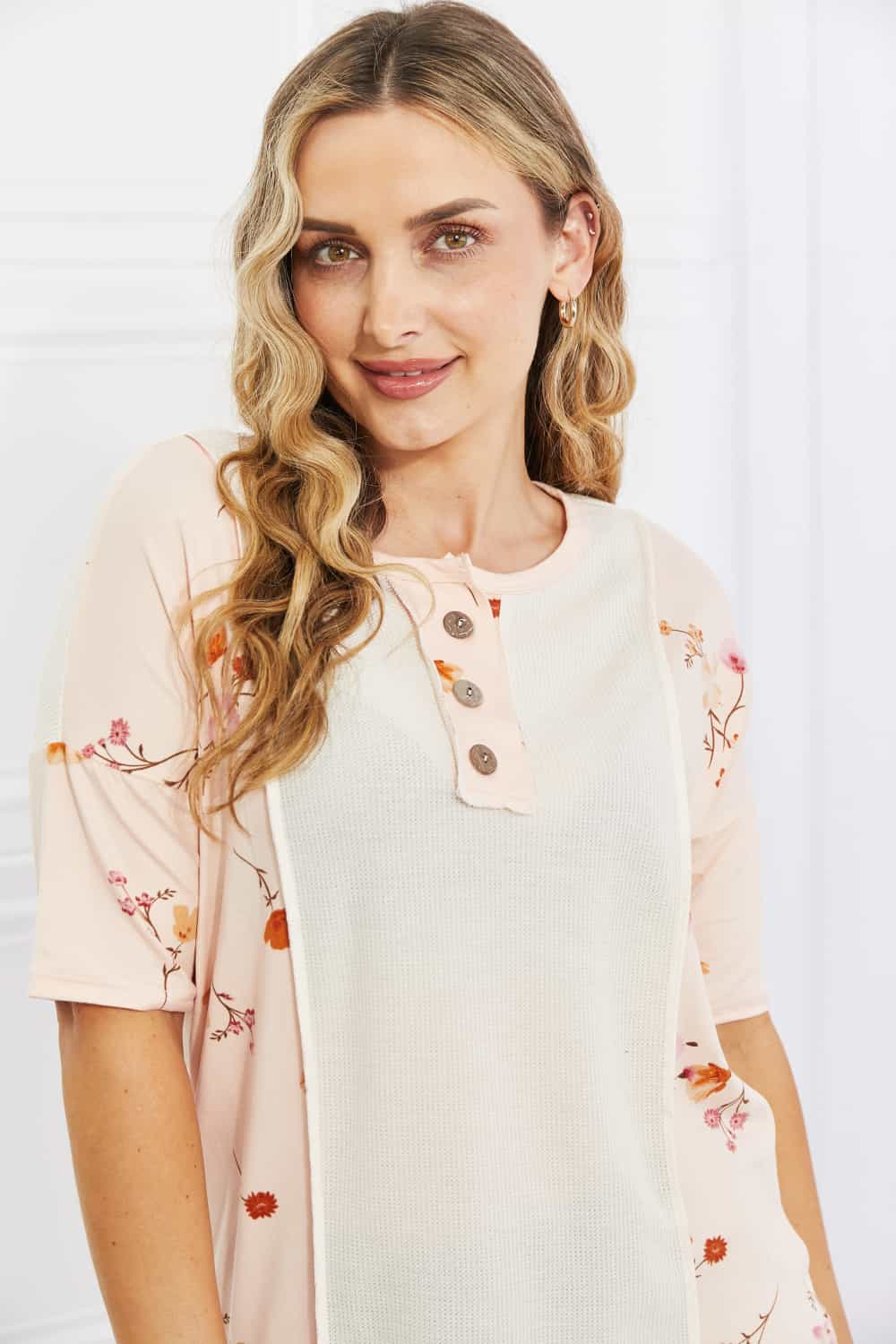 Blossoming Floral Contrast Knit Top in Blush - AnnRose Boutique