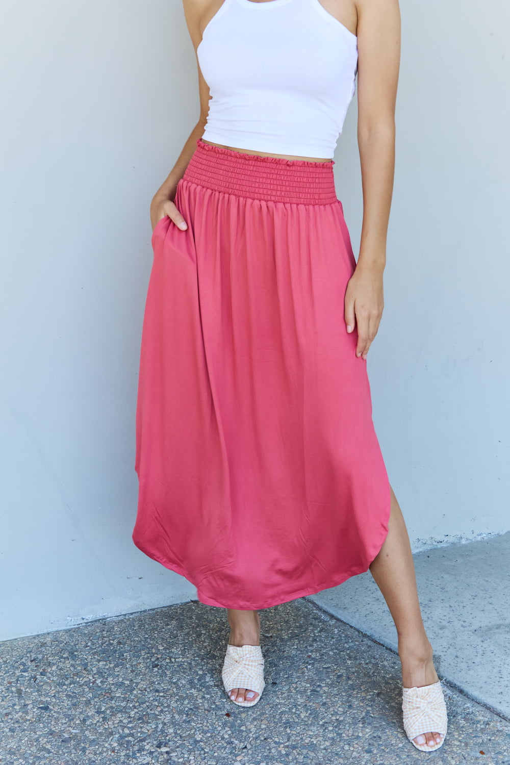 High Waist Scoop Maxi Skirt in Hot Pink - AnnRose Boutique