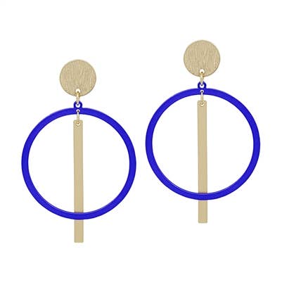 Royal Blue Circle with Gold Bar 1.75" Earring