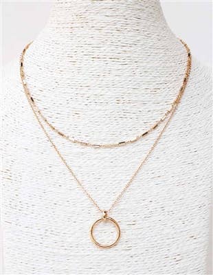 Gold Beaded Chain with Open Circle Layered 16"-18" Necklace