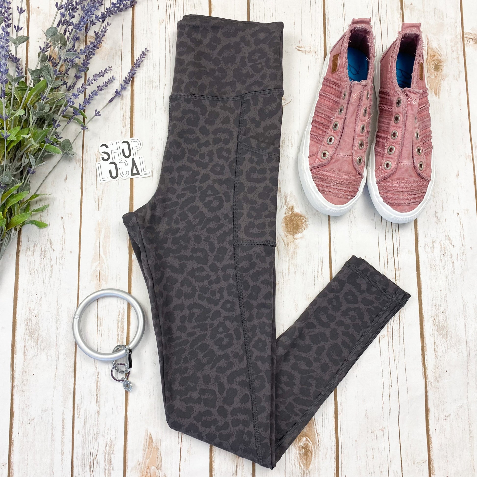 IN STOCK Athleisure Leggings - Charcoal Leopard - AnnRose Boutique