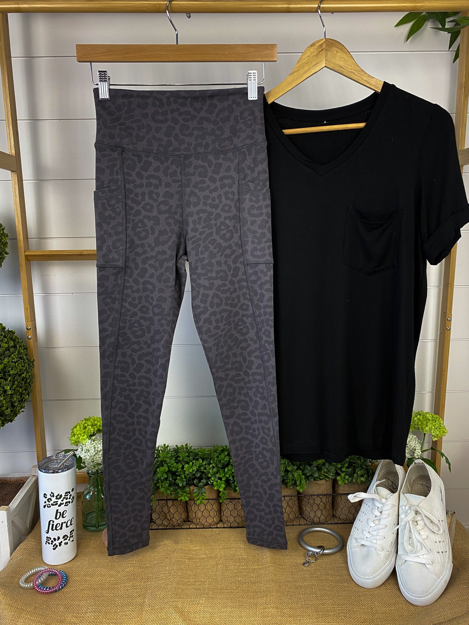 IN STOCK Athleisure Leggings - Charcoal Leopard - AnnRose Boutique