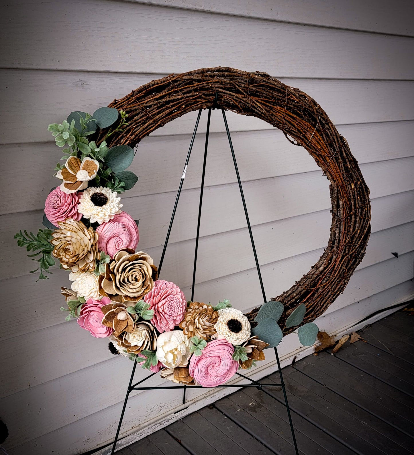 Large Wreath Wooden Flowers - AnnRose Boutique